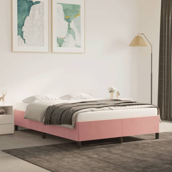 vidaXL - Bedframe - fluweel - roze - 140x200 - cm
