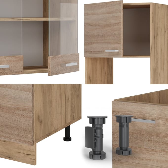 Vicco Hoekkeuken R-Line, Sonoma/Goudkleurig Eiken, 247 x 237 cm, WB Eik