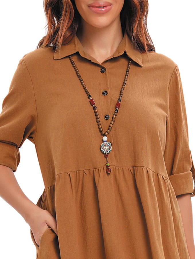 Vrouwen kralen ketting houten lange ketting Vintage Boho Mala meditatie kettingen bruin