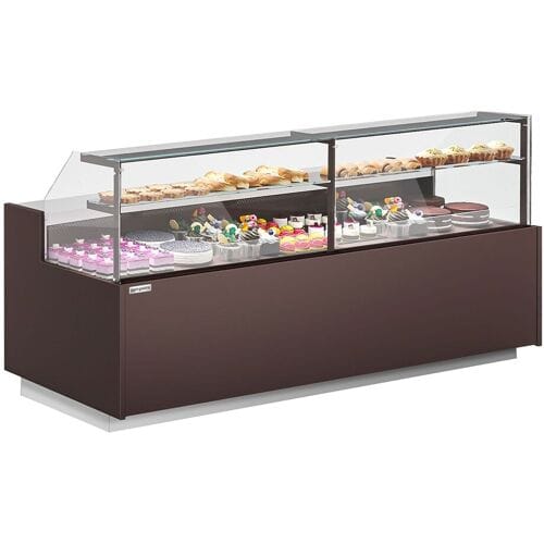 GGM Gastro Kühl- & Kuchentheke RIGA - 2620mm - 2 Ablagen Bruin / Wit