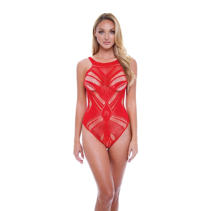 Baci Lingerie Sexy Baci Jacquard Bodysuit - Rood - Maat Queen Size