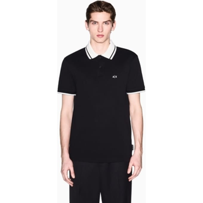 Armani Exchange Slim Fit Polo Shirt Met Contrasterende Kraag, Zwart