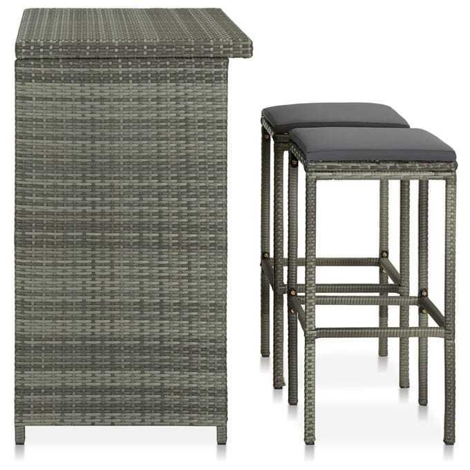 vidaXL - 3-delige - Barset - poly - rattan - grijs