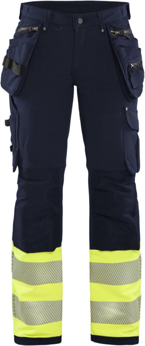 Blaklader Dames High Vis 4-weg stretch werkbroek 7193-1642 - Marine/High Vis Geel - C48