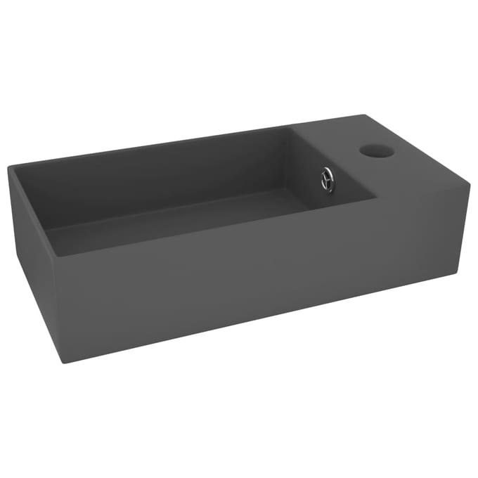 vidaXL - Wastafel - met - overloop - keramiek - donkergrijs