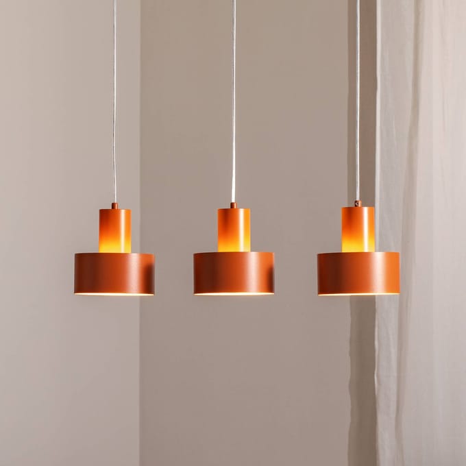 SIGMA Hanglamp Rif 3, baksteenrood, 3-lamps, lineair, staal