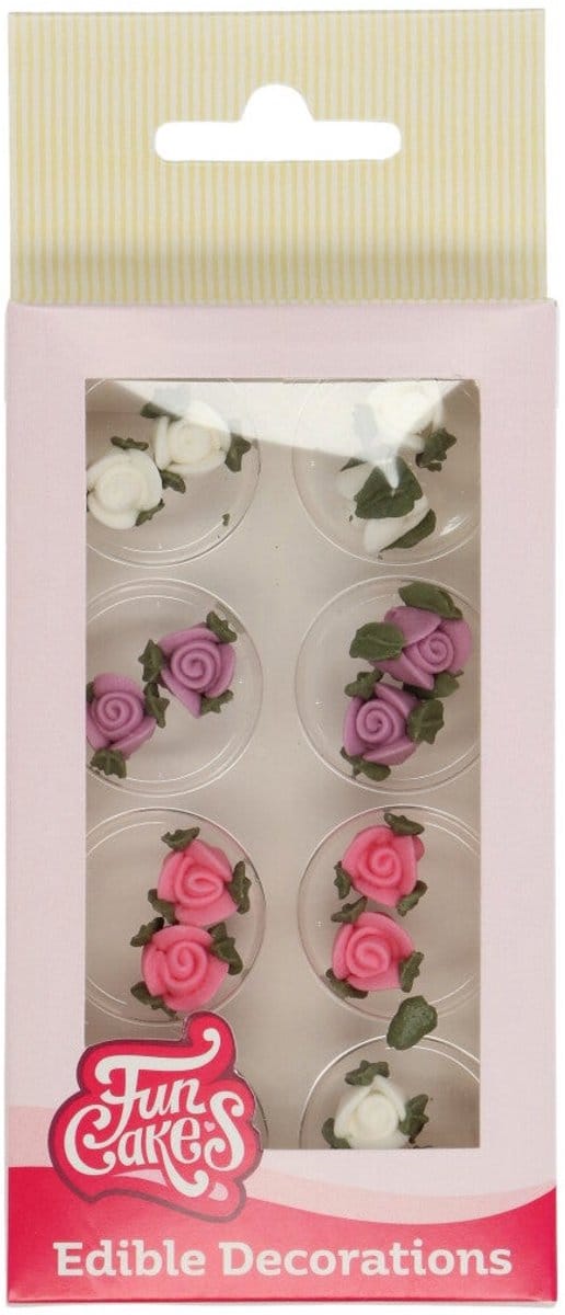 FunCakes Suikerdecoraties - Rozen met Blaadjes - 16 Stuks - Eetbare Taartdecoratie