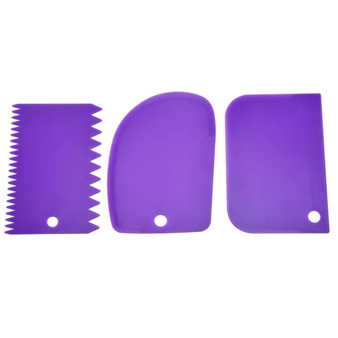 3 stuks plastic deegmes icing fondant schraper gekartelde rand effen gladde cake paddle cake spatels purple