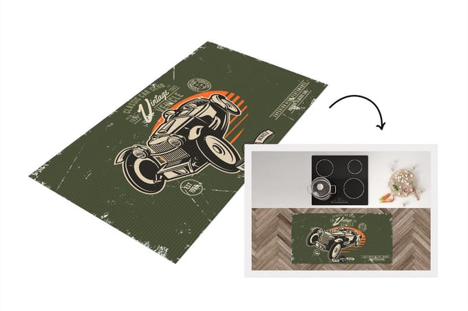 Keukenloper - Loper keuken - Vintage - Oldtimer - Auto - 120x60 cm - Keukenloper vinyl
