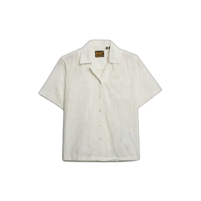 Superdry Heritage Broderie Overhemd Met Korte Mouwen Beige M Vrouw