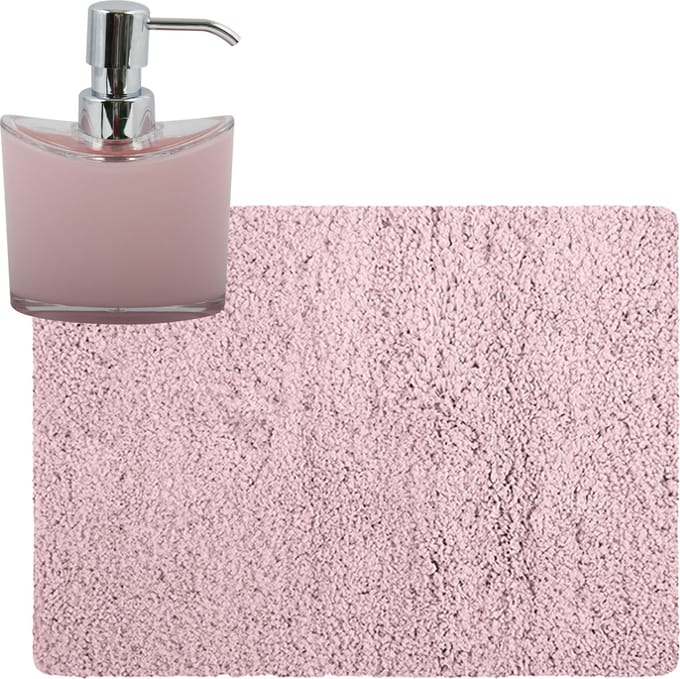 MSV badkamer droogloop tapijt - Langharig - 50 x 70 cm - incl zeeppompje 260 ml - lichtroze