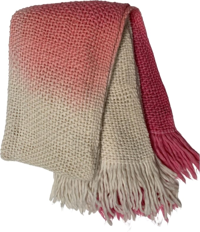 Rocaflor Deken acryl geweven ivoorwit roze dip dye 130x170cm