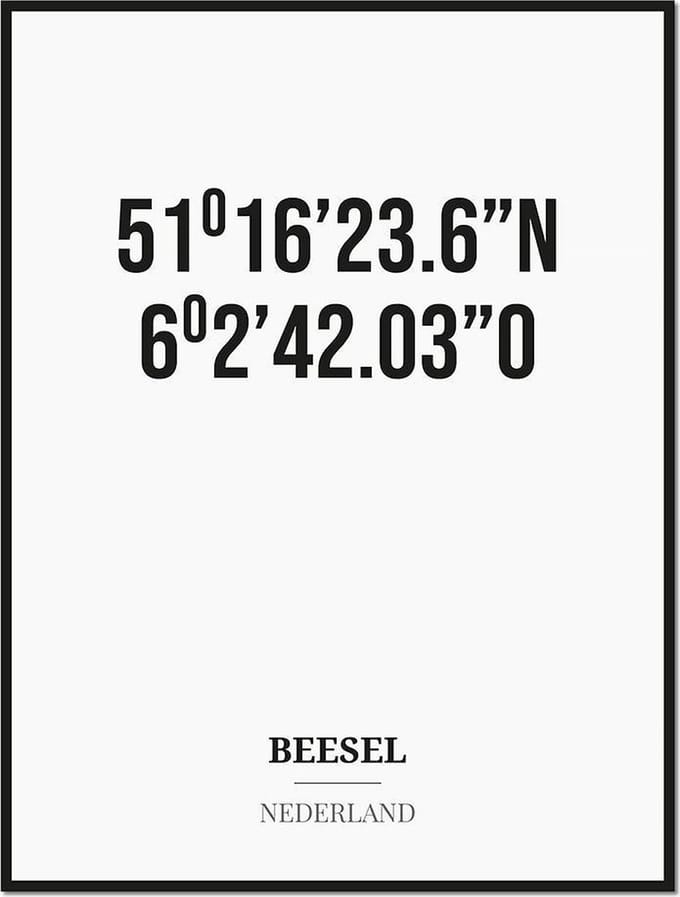 Poster/kaart BEESEL met coördinaten