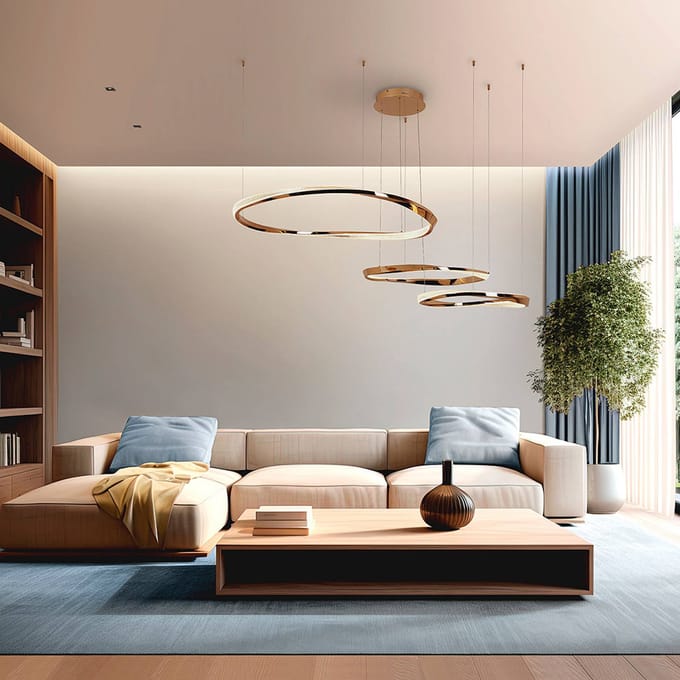 Schuller Valencia LED hanglamp Orbitas, lengte 185 cm, goudkleurig, metaal