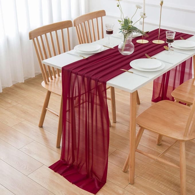 Chiffon Tafelloper - Voor Tafeldecoratie Bruiloft - Bordeauxrood