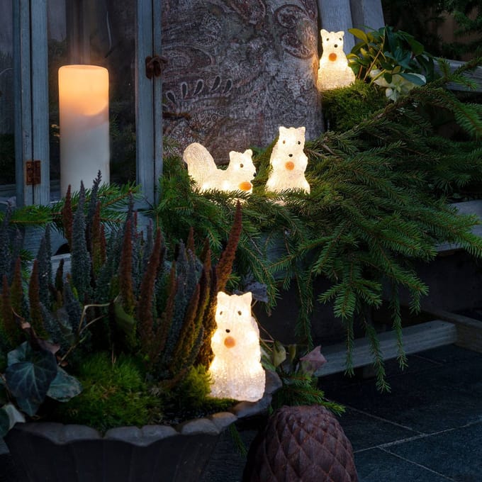 Verlicht kerstfiguur voor buiten - 5 eekhoorns - 40 LEDs - Warm wit - Dimbaar - 12 cm hoog - Kerstverlichting
