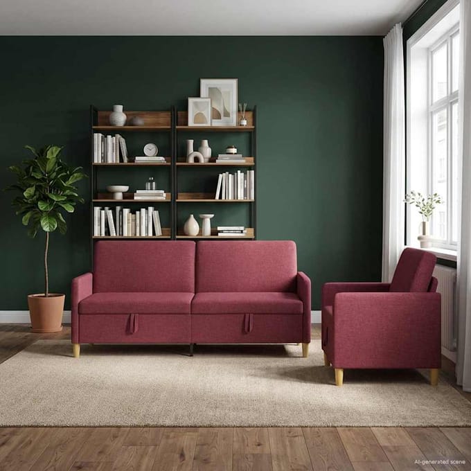 vidaXL - Sofa - Set - Met - Opslag - 2 - st - Wijnrood - Polyester