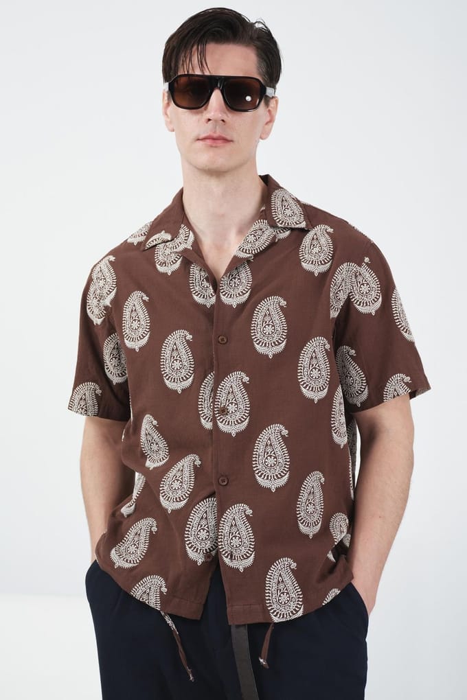 Korte Mouwen Paisley Print Shirt