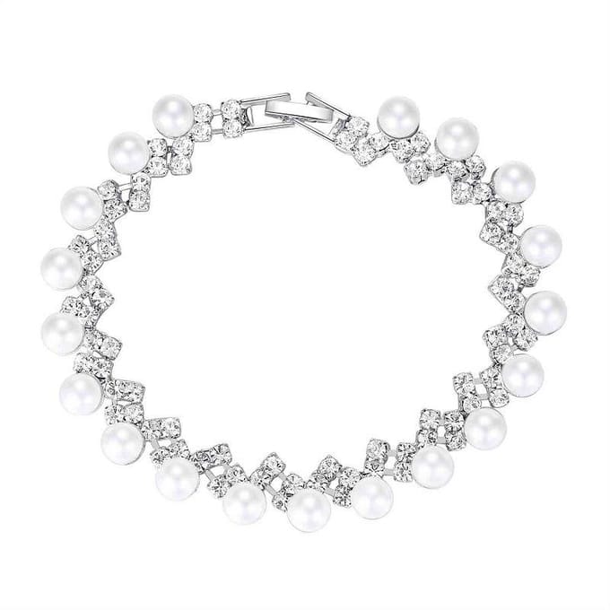 Mode, Bruidsaccessoires, Elegante Sprankelende Strass Parel Luxe Armband Armband gray