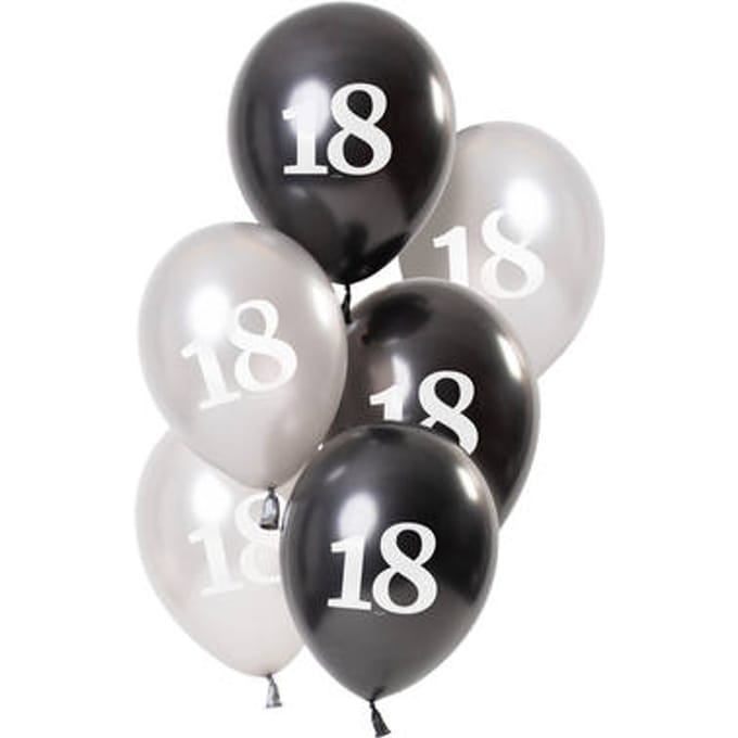 Folat - Ballonnen Glossy Black 18 Jaar (6 stuks)