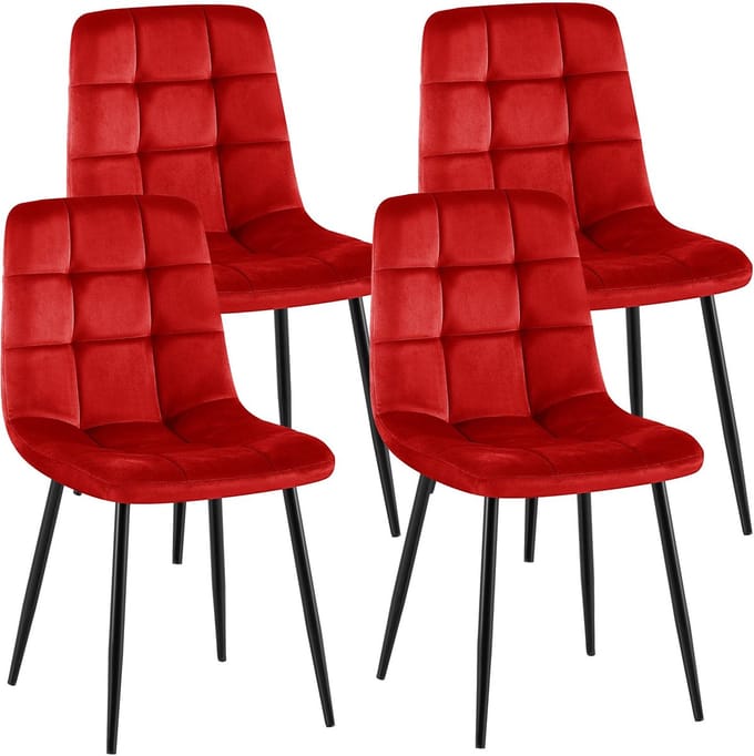 CLP Antibes Set van 4 Eetkamerstoelen - Zonder armleuning - Metaal frame - Velvet - Fluweel/rood