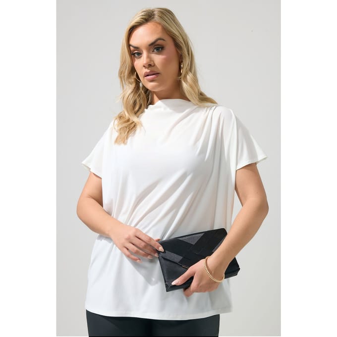 Yours London Witte Top Met Plooien Op De Schouders Size 46