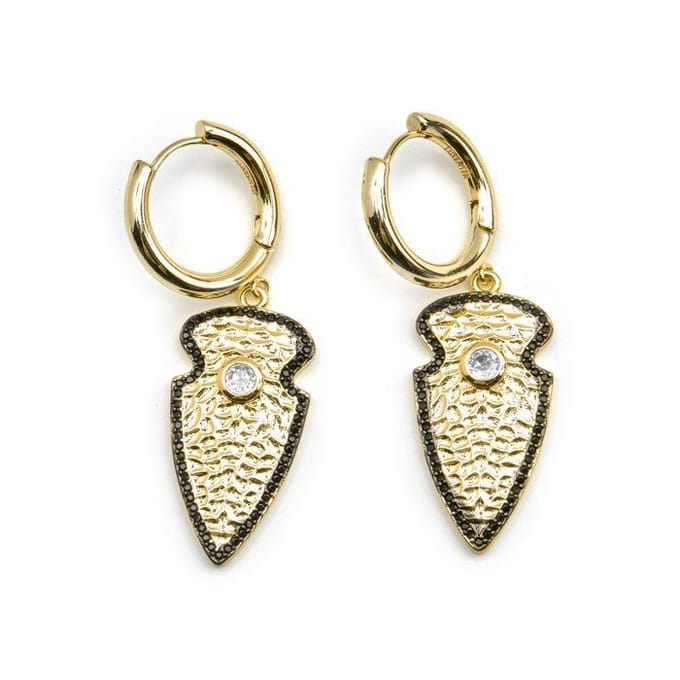 Boucles d'oreilles - LUXENTER - Otla - Or 18 carats - Zircone brillante - Pendant crochet jaune