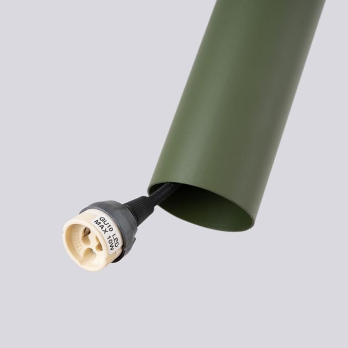 Hanglamp LAGOS 2 met 2 cilindrische kappen naast elkaar - Sollux Lighting - IP20 - Olijfgroen staal behuizing - 30 x 6 x 105 cm - 2 x GU10 LED, exclusief lichtbron - 2 x 10 W - Industriële hanglamp voor slaapkamer, woonkamer en gang