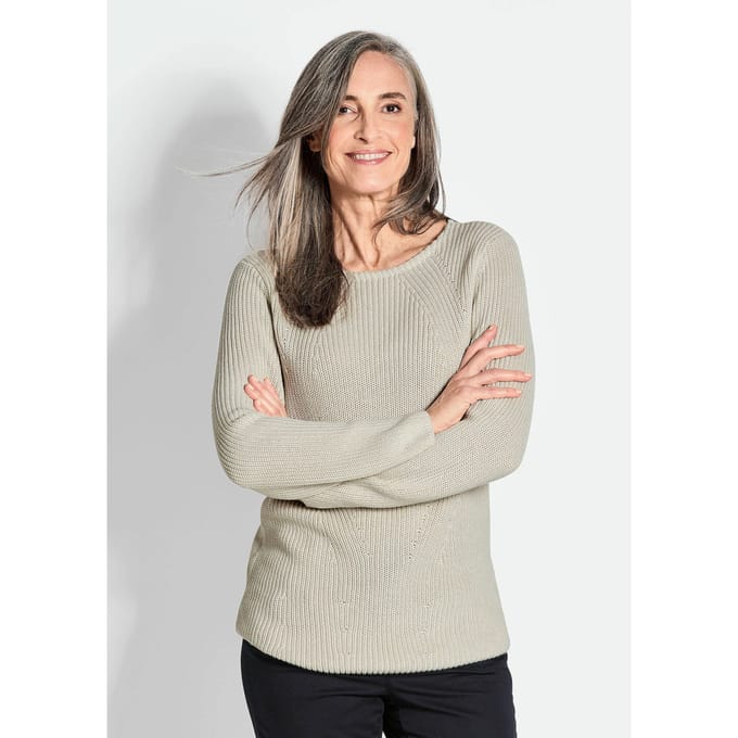 Flatteuze pullover van puur katoen - steengrijs - Gr. 44 van Goldner Fashion