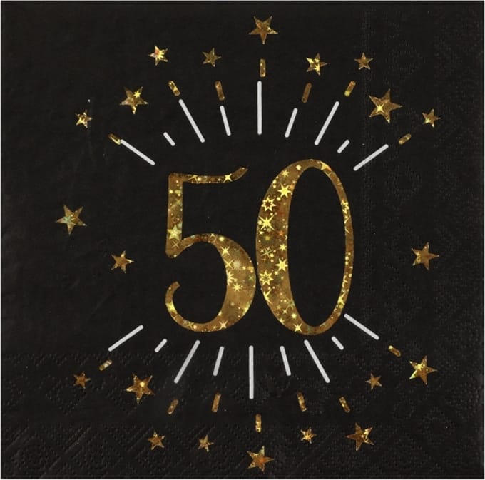 Santex Verjaardag feest servetten leeftijd - 10x - 50 jaar - goud - 33 x 33 cm - Abraham/Sarah