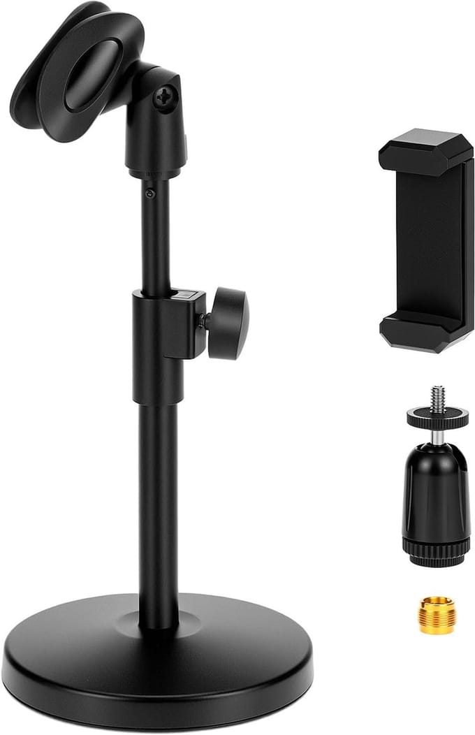 SnelShoppen - Multi-functionele Microfoonstandaard, Verstelbare Desk Micro Stand met Telefoonhouder, 5/8 inch naar 3/8 inch Connector, Voor Conferenti