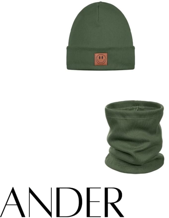 ANDER™ Kinder Muts beanie & Colsjaal Set - Katoen Comfort - Khaki maat 52-56