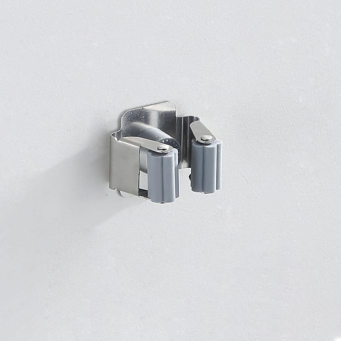 Aan de muur gemonteerde mopklem roestvrij staal ponsvrije lijm installatie multifunctionele mop bezem houder grijze kleur