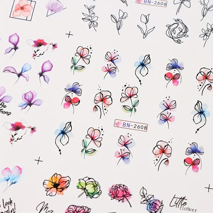 Nagelsticker Bloem Watertransfer Nagel Decal Wraps Nagelkunst Tips Manicure Decor BN2605-2616 white