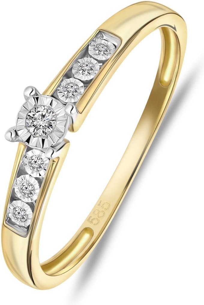 Lucardi Dames ring met 7 diamanten (0,05ct) - Ring - Cadeau - 14 Karaat Goud - Geelgoud