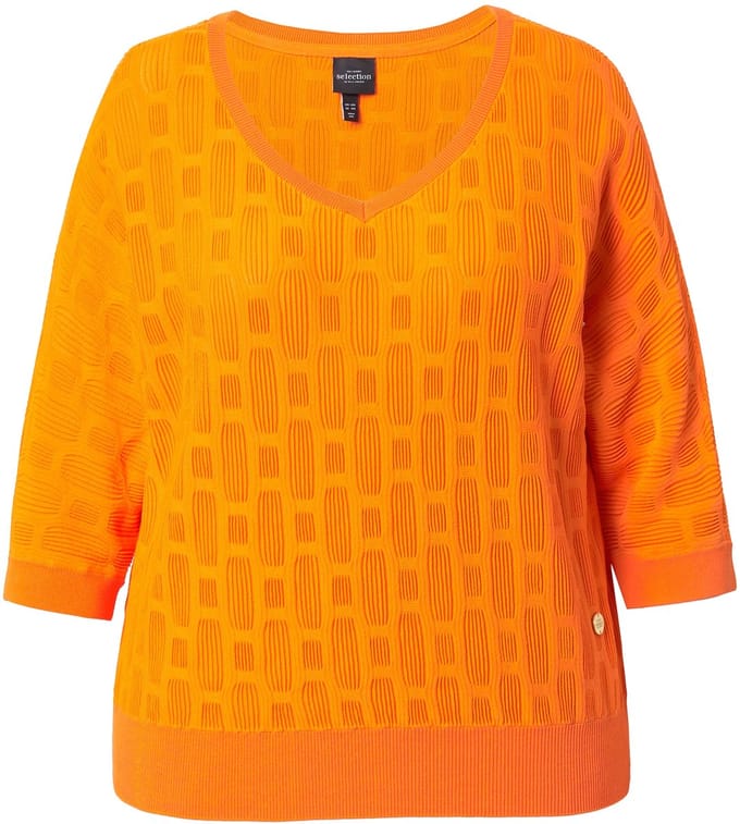 Ulla Popken - Dames - Gebreid shirt 3D-design oversized V-hals korte mouwen - Mandarijn - Maat 46+
