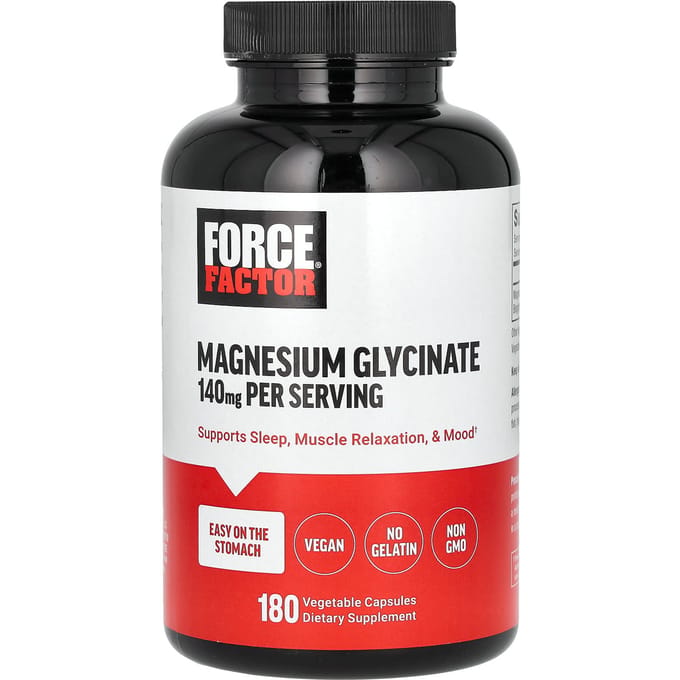 Force Factor, glycinate de magnésium, 140 mg, 180 capsules végétales