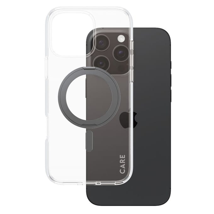 CARE by PanzerGlass Feature Case - Transparant w. - Zwart Kickstand & MagSafe iPhone 16 Pro Max