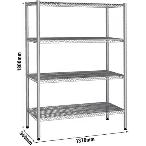 GGM Gastro RVS stelling - 1380x400mm - Diepte: 400mm - met 4 legborden - Draagvermogen per schap: 60kg