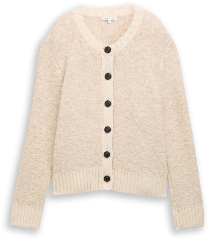 Tom Tailor - Bouclé vest met wol - Maat L - sand stone beige melange