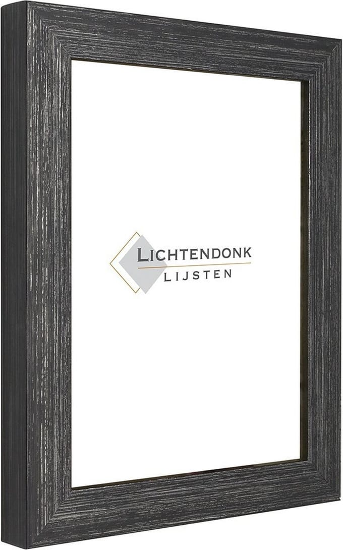 Fotolijst Zwart Zilver - Ribbelstructuur - Fotomaat A2 42x59.4 - Ontspiegeld Glas - Art.nr. 55-61