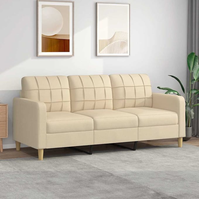 vidaXL - Driezitsbank - 180 - cm - stof - crèmekleurig