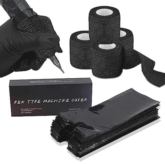 Tattoo Griptape en Pennenzakjes Accessoireset - 4 Rollen en 200 Stuks