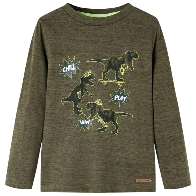 vidaXL - Kindershirt - met - lange - mouwen - 116 - gemêleerd - kakikleurig