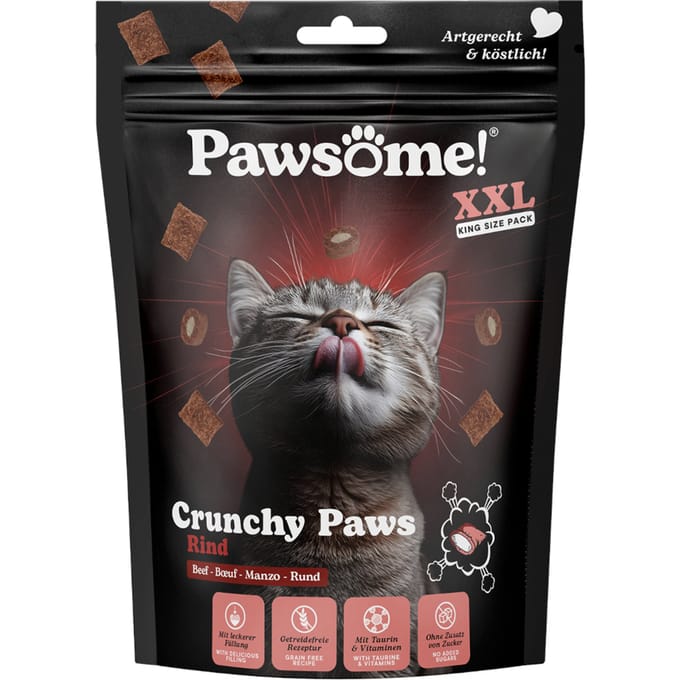 150g Pawsome Crunchy Paws rundvleessnacks voor katten