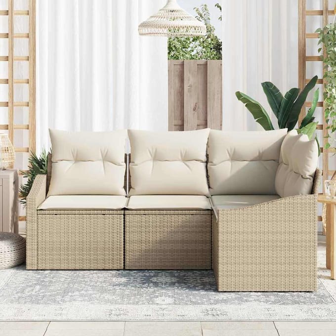 vidaXL - Tuinbank - Set - 4 - st - Beige - en - Wit - poly - rattan