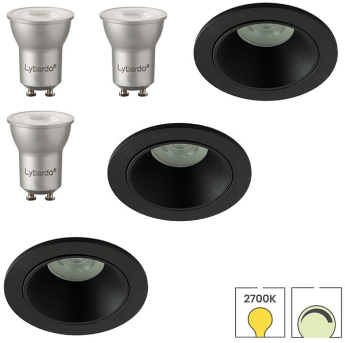 Lybardo - Inbouwspots extra klein 3-pack - Kantelbaar + LED Spot 3.5W - Dimbaar - Warmwit Licht
