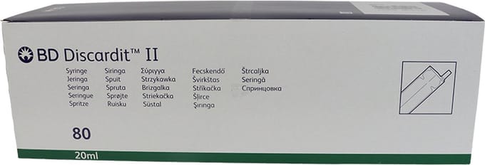 BD Syringe 2 pieces 20 ml Discardit II, 80 pcs (300296)