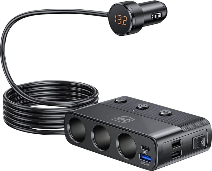 3Mk Car Power Splitter 120W Pd Qc Pps Usb 3A1C3Socket Black