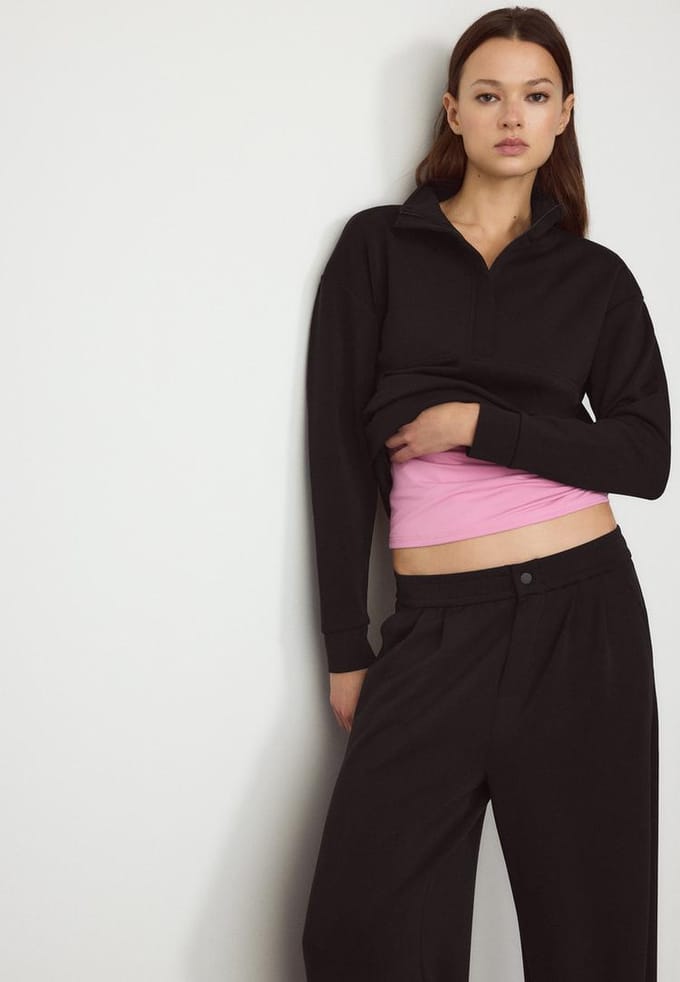 Stradivarius Soft touch sweater met rits  Zwart S